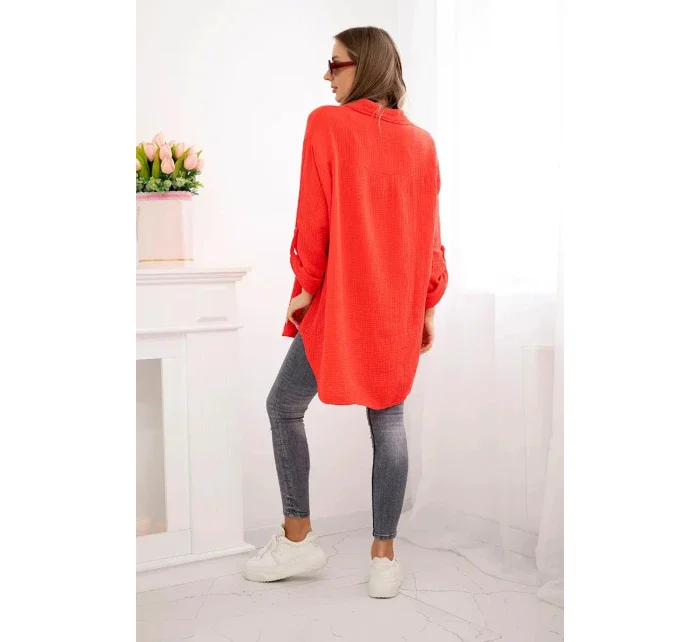 Bavlněná mušelínová košile Plus Size červený
