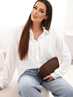 Dámske viskózové tričko s dlhými rukávmi a volánmi biele