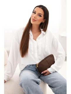 Dámske viskózové tričko s dlhými rukávmi a volánmi biele