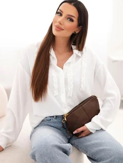 Dámske viskózové tričko s dlhými rukávmi a volánmi biele