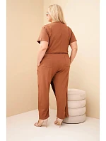 Dámský bavlněný overal Plus Size se zavazováním v pase velbloudí