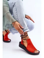 Semišové sandály na klínku Nicole model 21622042 oranžová - Zazoo