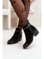 Zazoo 60478 Zamszowe Botki Na Obcasie Ocieplane Zapinane Na Zamek Czarne