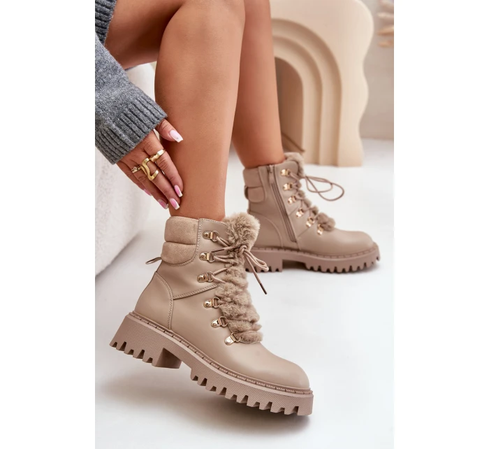 Ocieplane Botki Trapery Na Zamek Z Eko Skóry Beżowe Willatta
