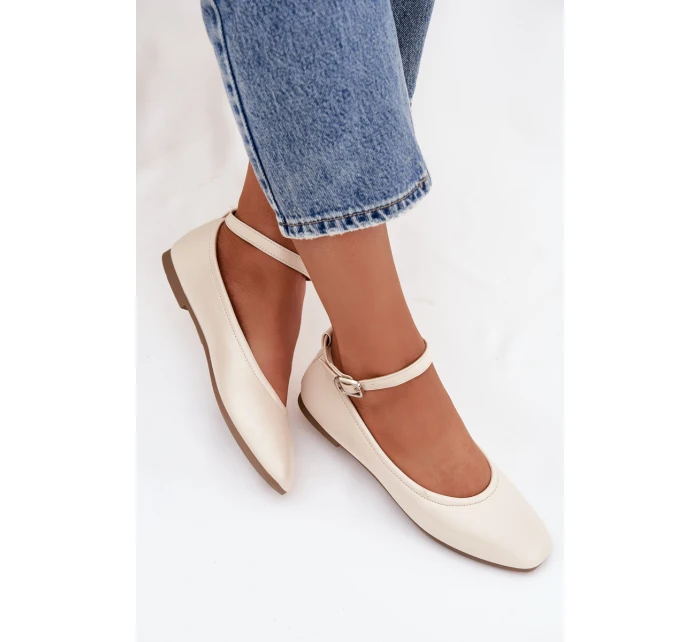 Dámské baleríny s páskem a sponou béžové Janelor