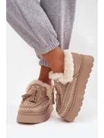 Dámské sněhule na platformě s kožíškem a třásněmi béžové model 21744639 - Boto Dámské sněhule na platformě s kožíškem a třásněmi béžové model 21744639 - Boto