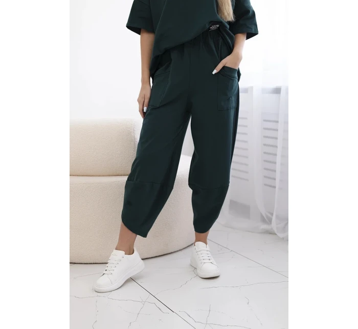 Bavlněný komplet halenka + kalhoty tmavě zelená