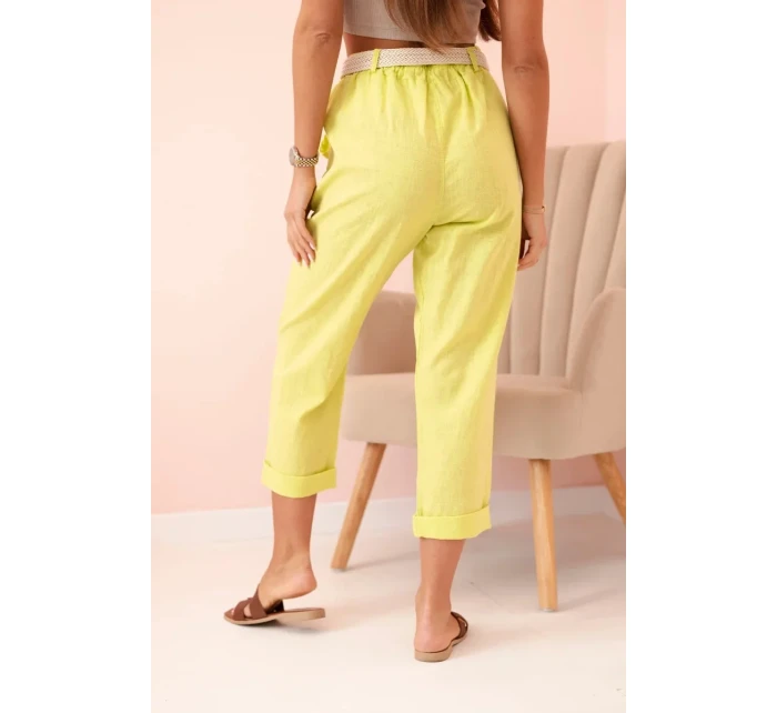 Dámske ľanové nohavice s bavlneným a kiwi opaskom