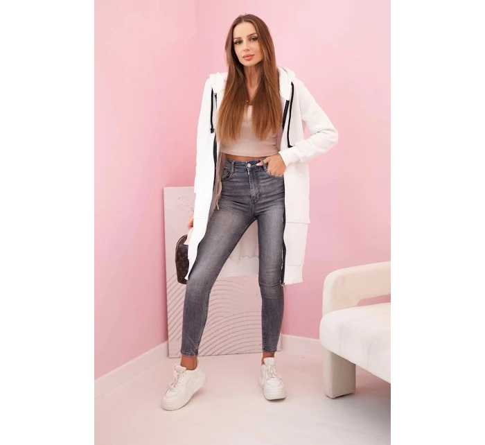 Dámska zateplená mikina s kapucňou a zipsom ecru