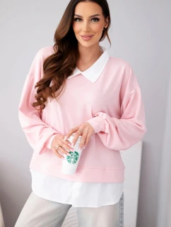 Dámska maslová viskózna mikina s košeľovou vložkou svetlo ružová