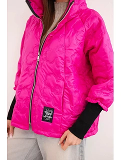 Dámska jarná prešívaná bunda s ozdobným vzorom a zipsom ružová neónová