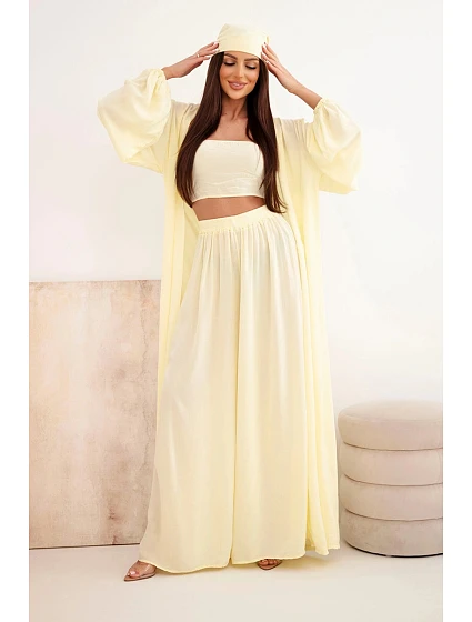 Dámský viskózový model 22084821 komplet v boho stylu žlutý - K-Fashion