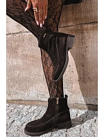 Dámské kožené semišové kotníkové boty s izolací Big Star model 22386417 čokoládové - Big Star Shoes Dámské kožené semišové kotníkové boty s izolací Big Star model 22386417 čokoládové - Big Star Shoes
