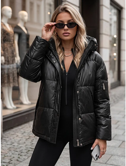 Dámska zimná prešívaná bunda s kapucňou, čierna, FashionStreet TY5966 Dámska zimná prešívaná bunda s kapucňou, čierna, FashionStreet TY5966