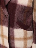 Płaszcz damski dwurzędowy z wełną w kratę bordowy FashionStreet NY0826 Płaszcz damski dwurzędowy z wełną w kratę bordowy FashionStreet NY0826