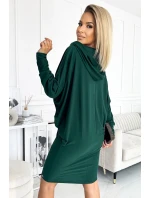 Dámske netopierie šaty vo fľaškovo zelenej farbe s kapucňou 400-1