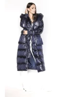 Tmavomodré dlhé dámske sako s opaskom (ag8-8002)