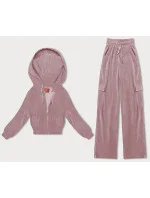 Ružový dámsky komplet - mikina a nohavice typu cargo (AMG-322A)