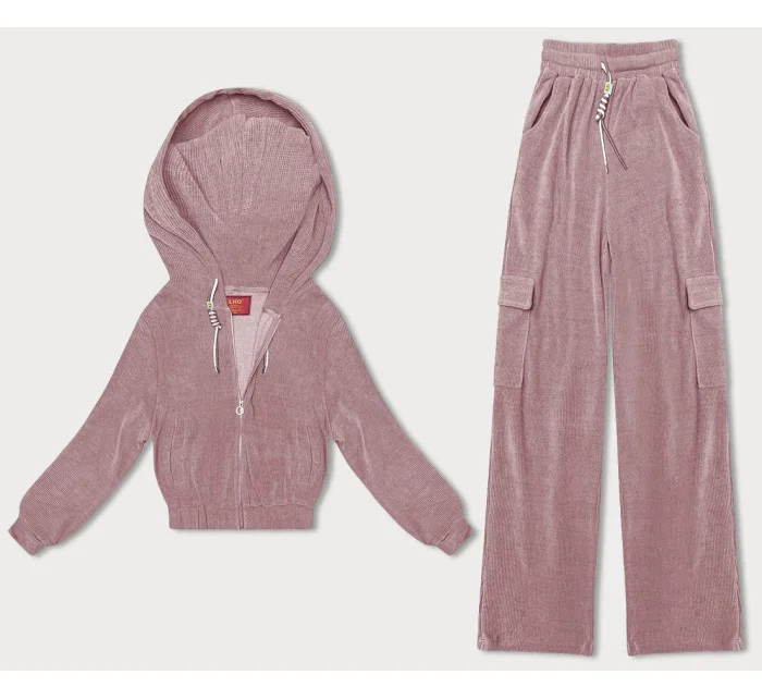 Ružový dámsky komplet - mikina a nohavice typu cargo (AMG-322A)