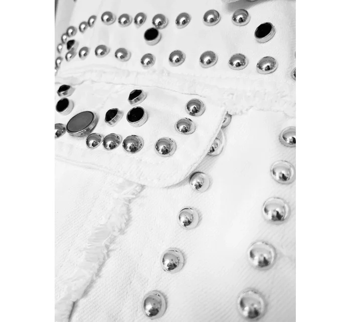 Biela dámska džínsová bunda s kamienkami (M7010)