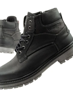 Wrangler Allan Mid pánske sobolie topánky elegantné kožené čierne