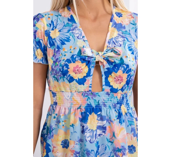 Kvetinové šaty s výstrihom do V modrej