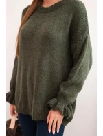 Dámský svetr s přídavkem mohéru a vlny volného střihu khaki
