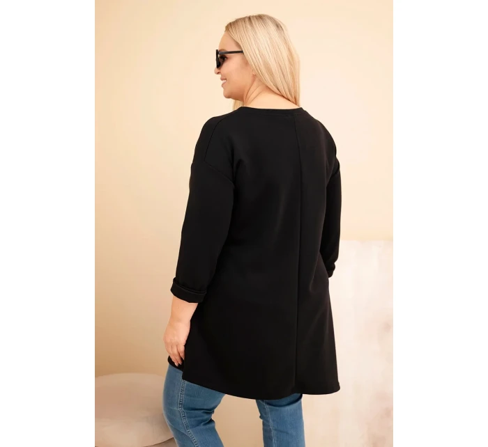 Dámská plus size sukně z viskózy s volným střihem a dlouhým rukávem černá