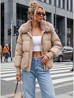 Dámska zimná prešívaná bunda s kožušinou, béžová, FashionStreet TY5816 Dámska zimná prešívaná bunda s kožušinou, béžová, FashionStreet TY5816