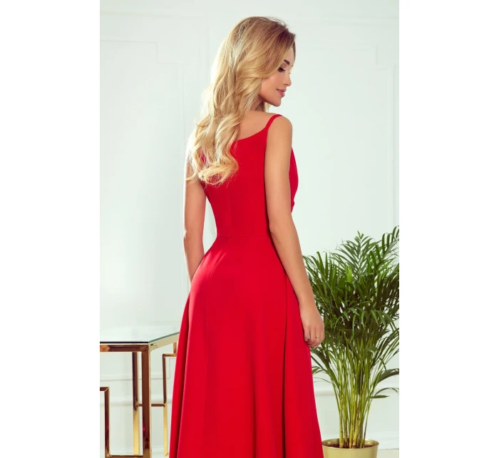 299-1 CHIARA elegantné dlhé maxi šaty bez ramienok - ČERVENÉ