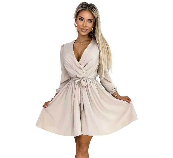 339-4 BINDY Dámske šaty s výstrihom a opaskom - BEACH 339-4 BINDY Dámske šaty s výstrihom a opaskom - BEACH