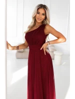 model 21798969 Dlouhé třpytivé večerní šaty na jedno rameno vínové - numoco basic