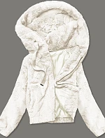 Krátka dámska kožušinová bunda v ecru farbe (R8050-26)
