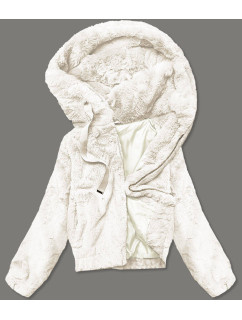 Krátka dámska kožušinová bunda v ecru farbe (R8050-26)