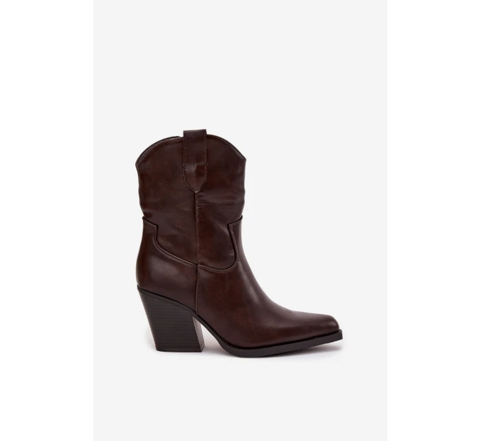 Dámské Kovábojky Eko Kůže Na Podpatku Čokoládové Sorelia