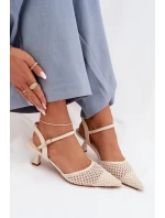 Dámské sandály na podpatku s síťkou světle béžové Brilora