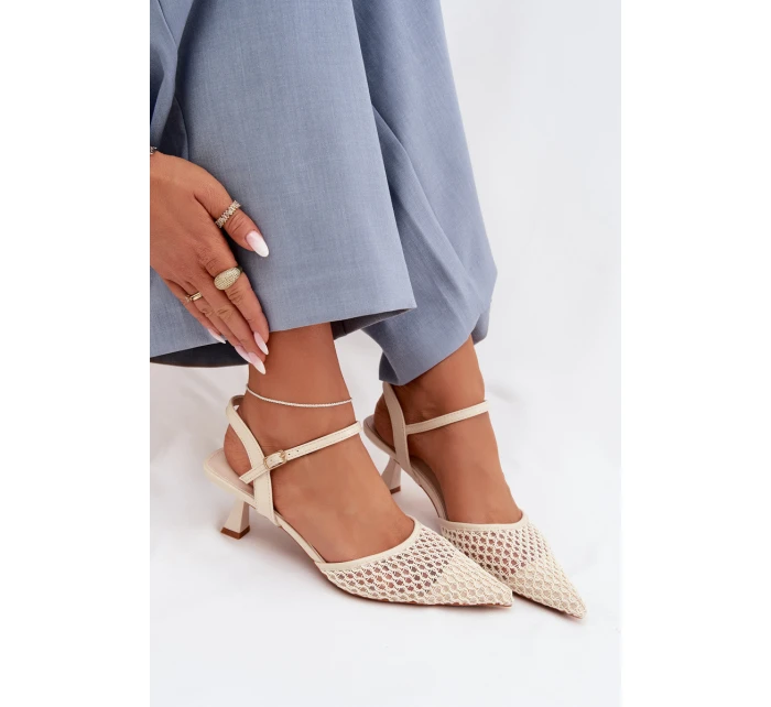 Dámské sandály na podpatku s síťkou světle béžové Brilora