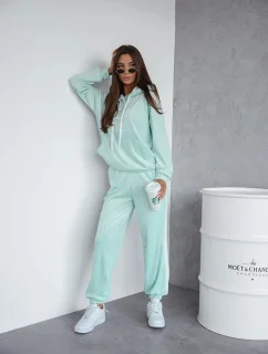 Dámský velurový teplákový komplet v mátové barvě s lampasy model 20980116 - Moon