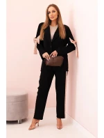Dámska súprava z viskózy - sako s klopami a nohavice s lamelami čierne