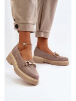 Zazoo 3429 Zamszowe Mokasyny Damskie Z Ozdobą Cappuccino