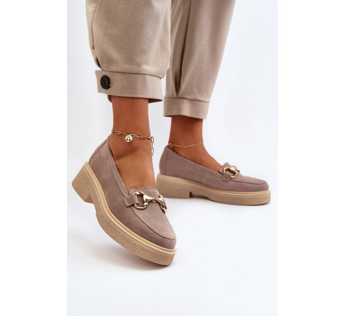 Zazoo 3429 Zamszowe Mokasyny Damskie Z Ozdobą Cappuccino