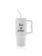 TEXT NA ŽIADOSŤ - biely cestovný termohrnček 900 ml