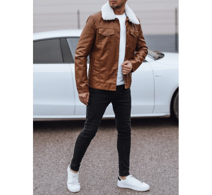 Pánská kožená bunda s kožešinou hnědá Dstreet model 21979558 - FashionStreet