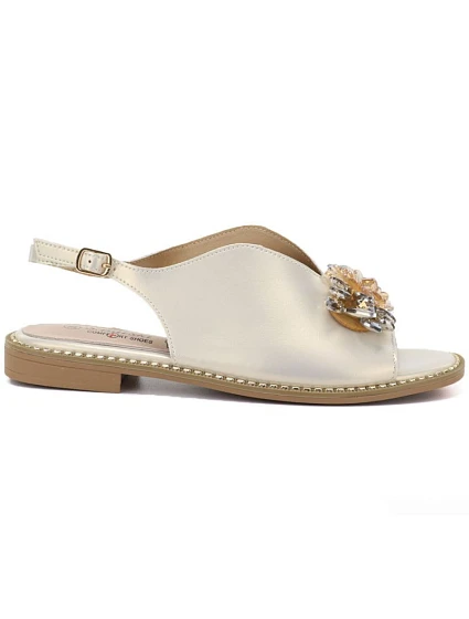 Dámské kožené ploché sandály s krystaly zlaté model 22117018 - S.Barski