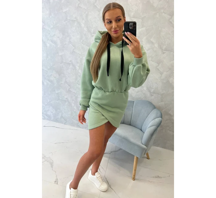 Zateplené šaty s obálkovým dnom tmavo mätovej farby