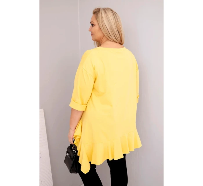 Dámská blůza Plus Size s bavlnou, volánem a ohrnovacími rukávy žlutá