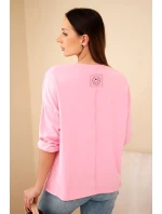Dámská bavlněná blůza s výstřihem do V a dlouhým rukávem světle růžová