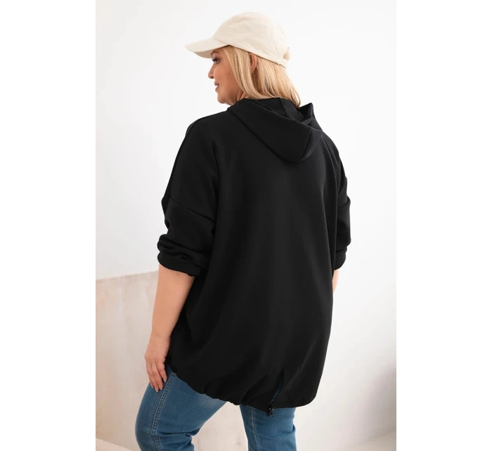Dámská mikina Plus Size s kapucí a potiskem černá