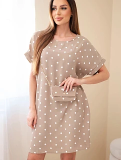 Dámské šaty s puntíky, s krátkým rukávem a s kabelkou fango