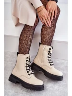 Damskie Skórzane Botki Workery Jasnobeżowe Denila